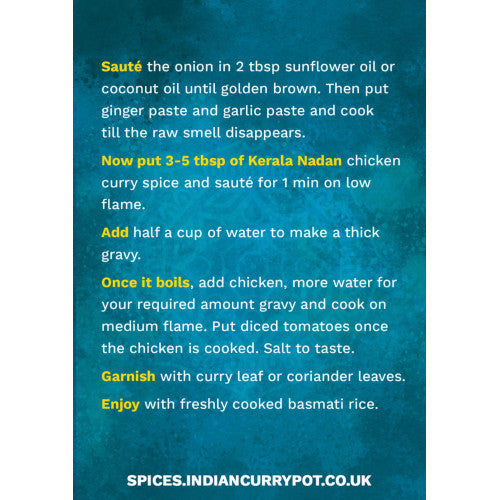 Instructions for cooking a dish with spices on a blue background