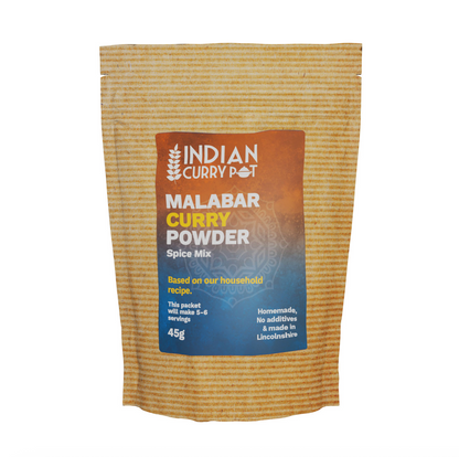Pack of Indian Curry Pot Malabar Curry Powder on a white background