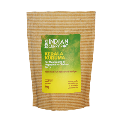 Packaged product labeled 'Indian Curry Pot Kerala Kuruma' on a white background