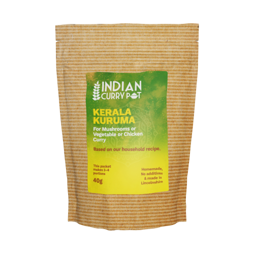 Packaged product labeled 'Indian Curry Pot Kerala Kuruma' on a white background