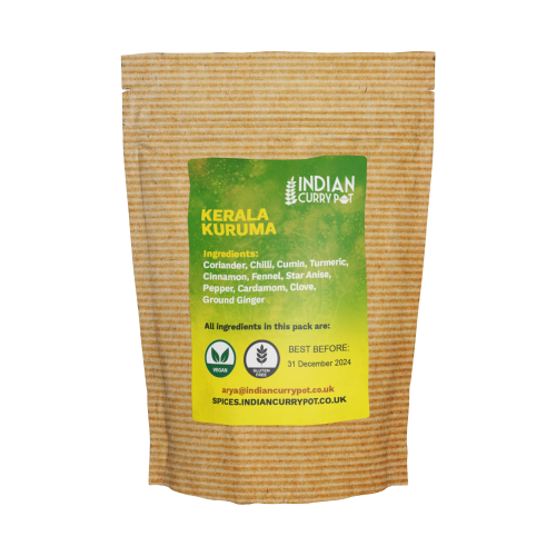 Spice package with green label on a white background