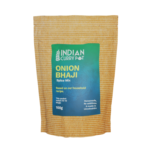 Pack of Indian Curry Pot Onion Bhaji Spice Mix on a white background